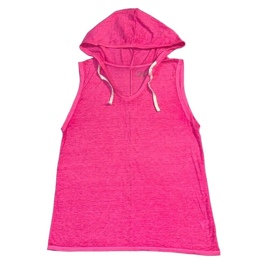 City Streets Womens Hoodie Pullover Sleeveless Vest Neon Pink Large